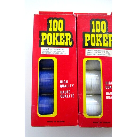 Vintage Poker Chips Blue/Green/White Boxes of 100 - Red Box Not Full Box -Taiwan - Picture 5 of 12